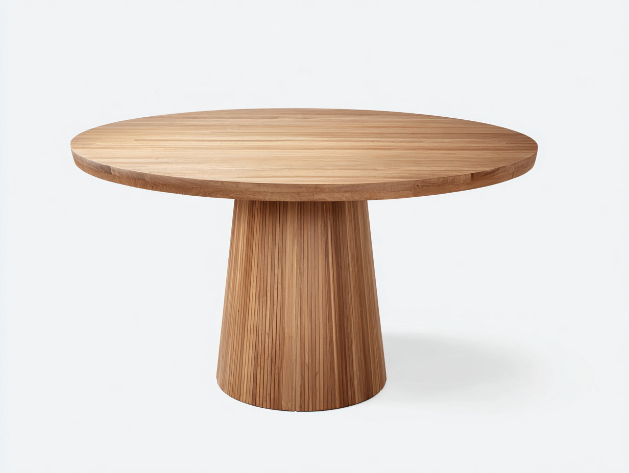 Gartentisch Holz rund 120x120x75 cm - Naturfarben - Säulenfuß für Garten und Terrasse