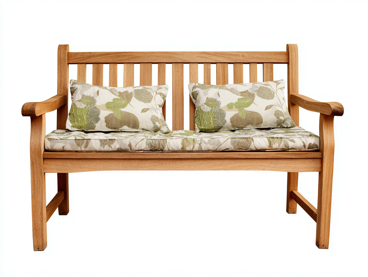Gartenbank aus Holz 140 x 58 x 90 cm - Natur-Beige-Grün - klassischer Gartenstil