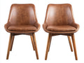 Esszimmerstühle 2er Set - Kunstleder in Braun und Holzbeine 58 x 54 x 84 cm - Moderne Polsterstühle mit Armlehnen