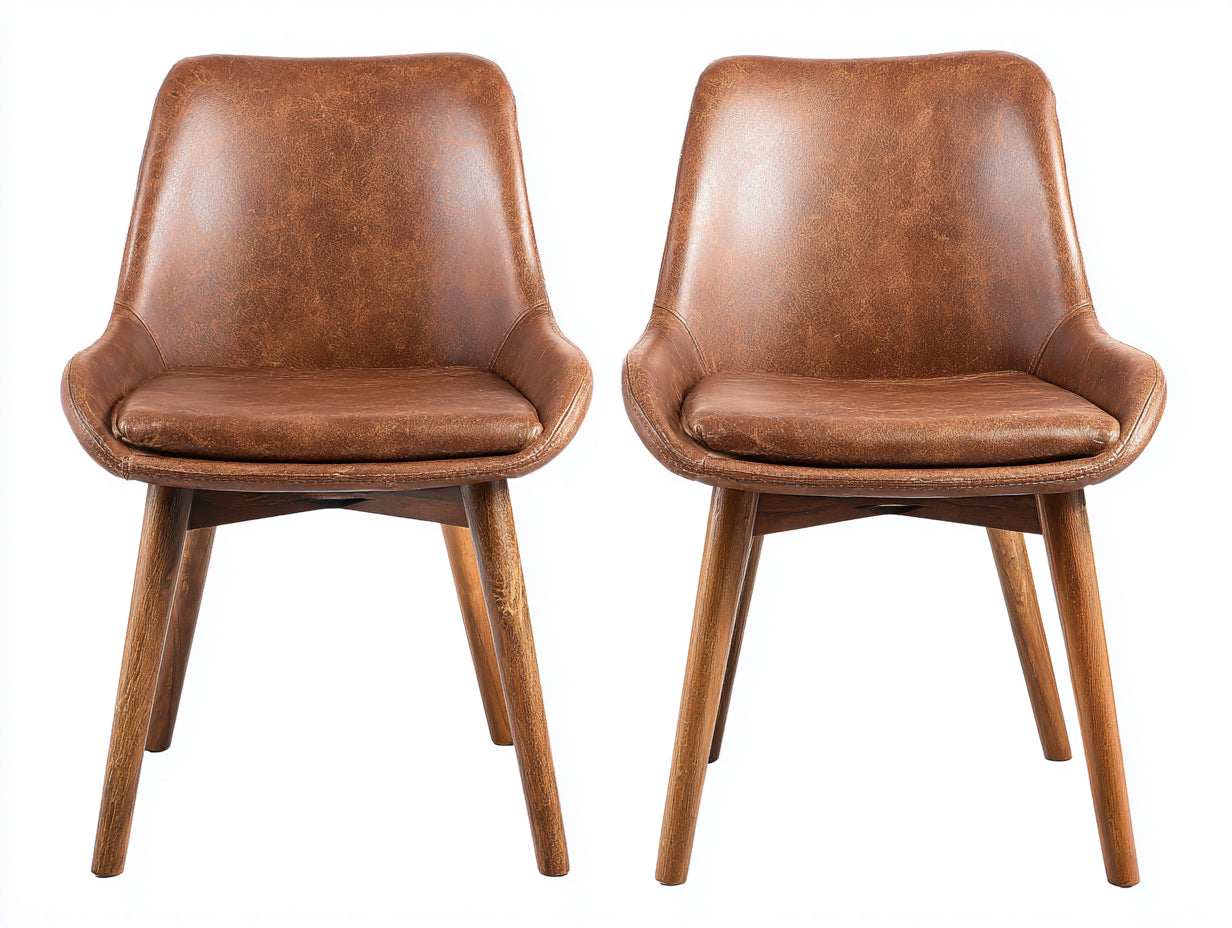 Esszimmerstühle 2er Set - Kunstleder in Braun und Holzbeine 58 x 54 x 84 cm - Moderne Polsterstühle mit Armlehnen