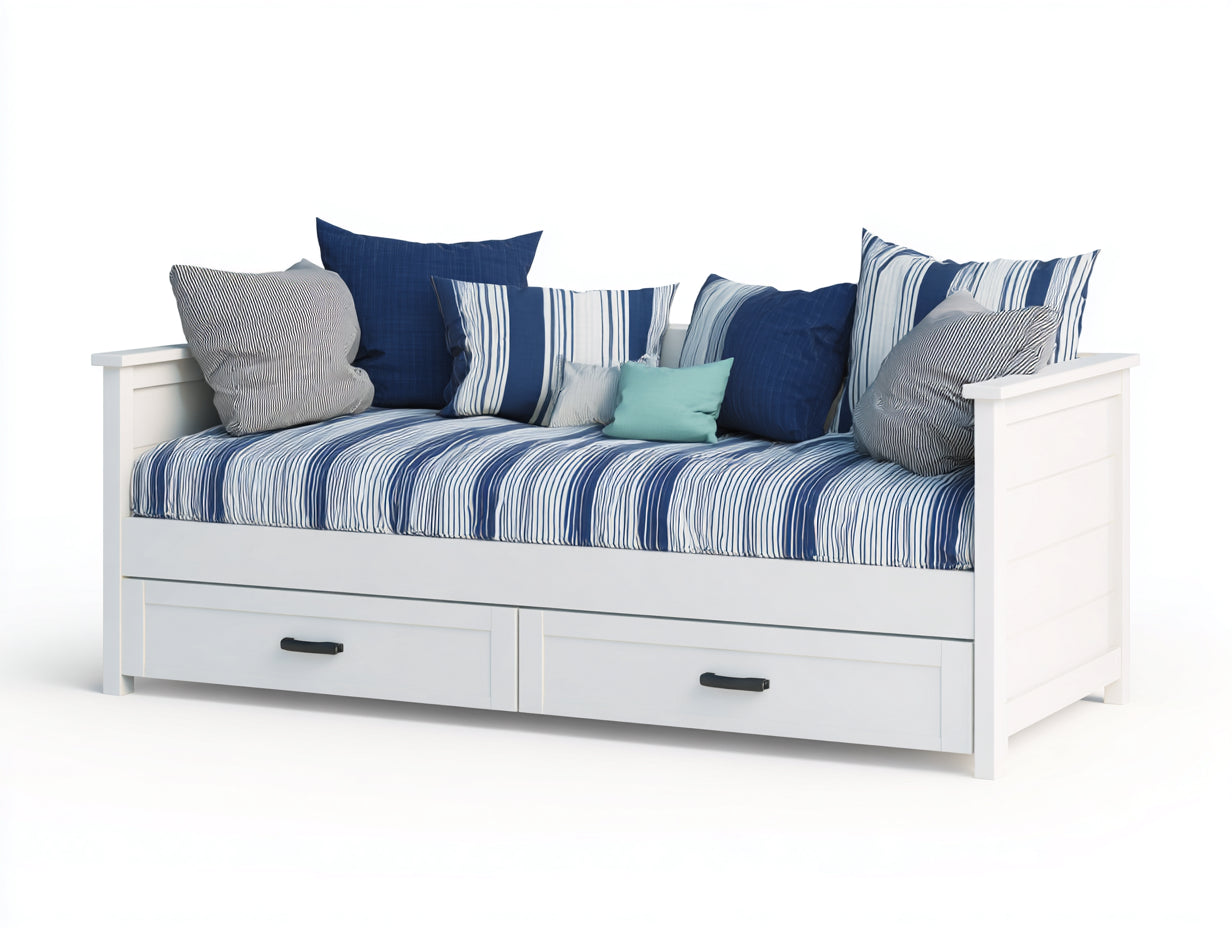 Schlafsofa mit 2 Schubladen 200 x 90 x 82 cm - Weiß-Blau - maritimer Wohnstil