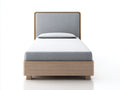 Einzelbett Holzoptik Hellbraun mit grauem Polsterkopfteil 206x96x92 cm - Modernes Schlafzimmer