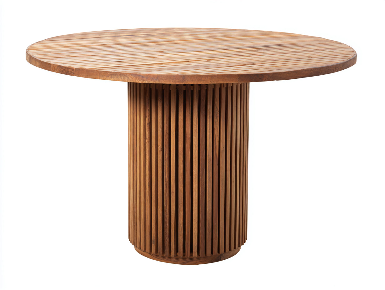 Gartentisch - Runder Holztisch in Naturholz und Braun 140 x 140 x 75 cm - Moderner Esstisch für Terrasse