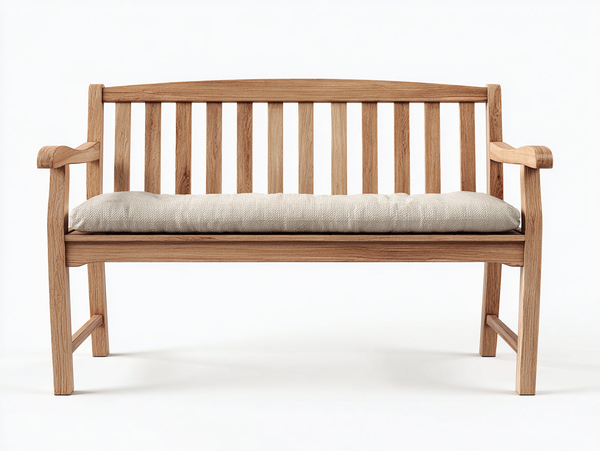 Gartenbank aus Holz mit Sitzpolster 150 x 60 x 90 cm - Natur-Beige - klassischer Gartenstil