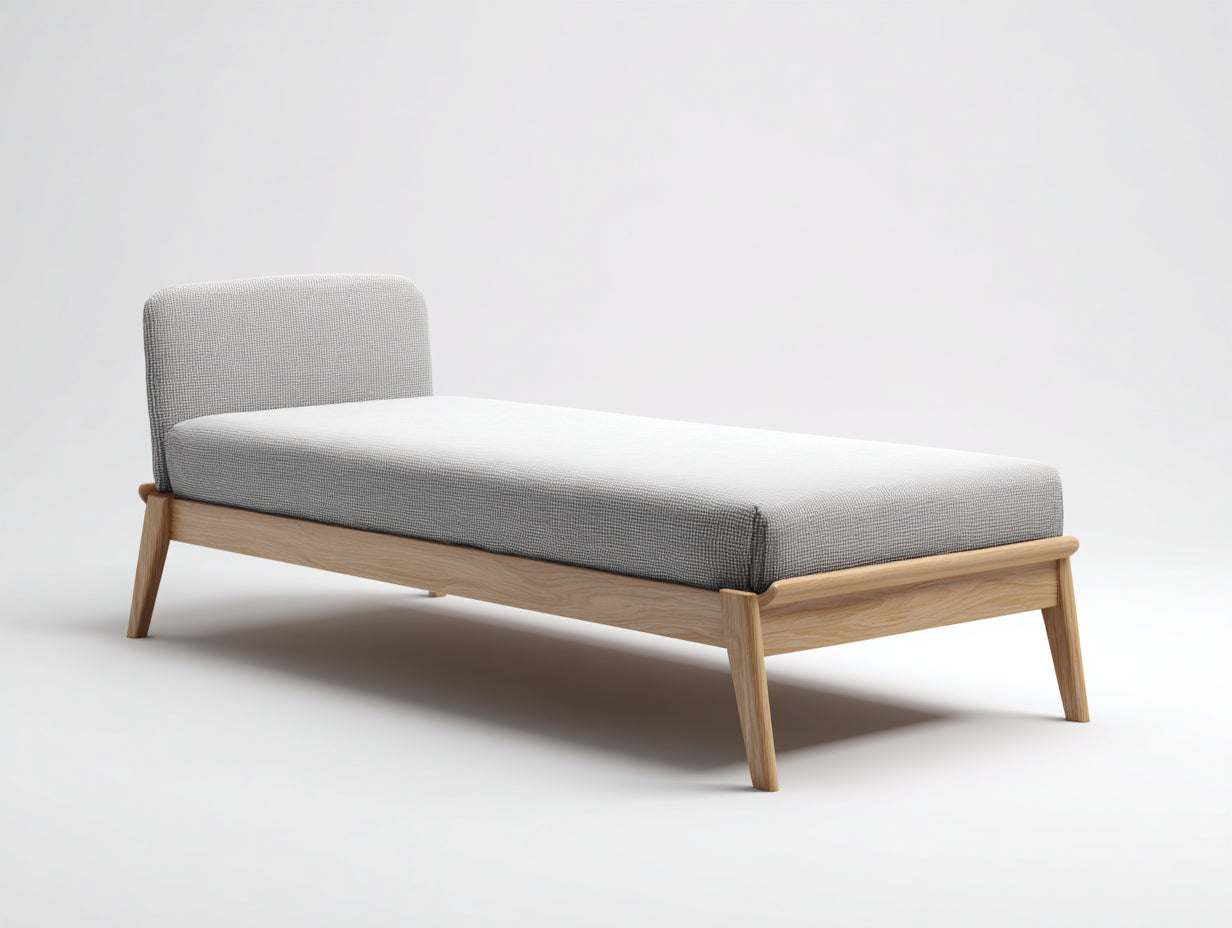 Einzelbett Holzrahmen mit Stoffpolster 200x90x78 cm - Hellgrau-Natur - Modernes Design für Schlafzimmer