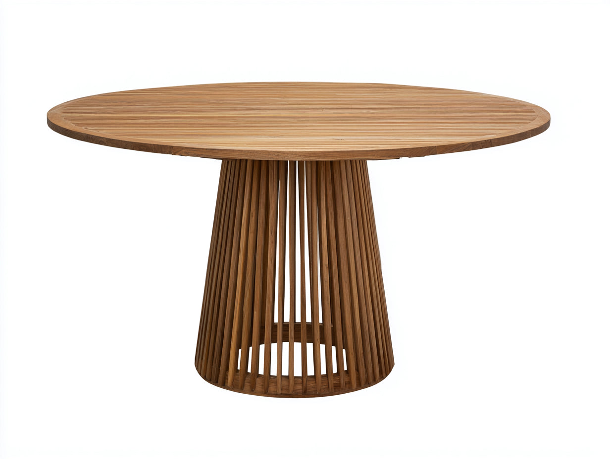 Gartentisch Rund Holz Teakbraun 120x120x75 cm - Modernes Lamellendesign