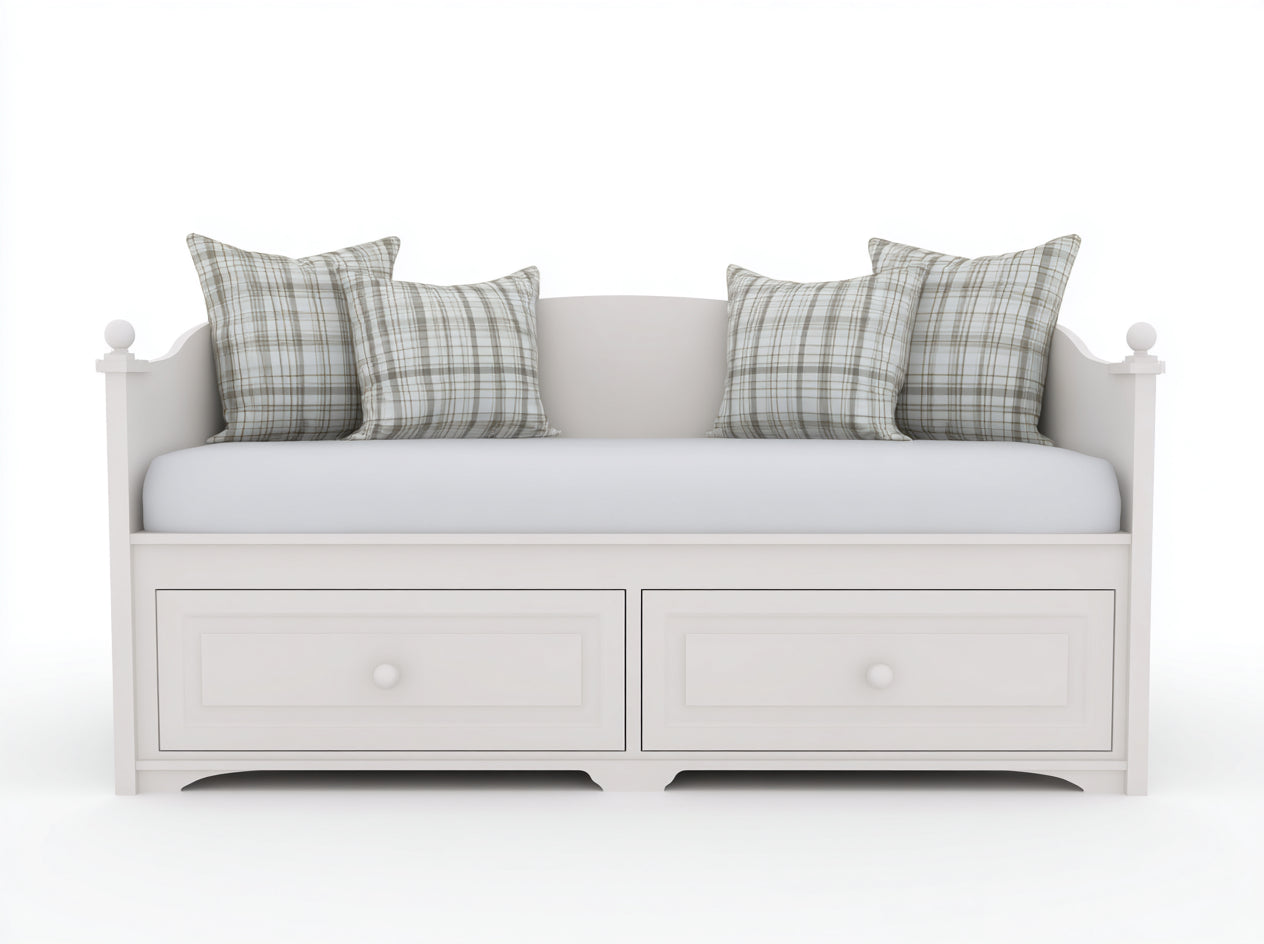 Schlafsofa Holzrahmen mit 2 Schubladen 205x98x92 cm - Weiß - Landhaus Design für Gästezimmer