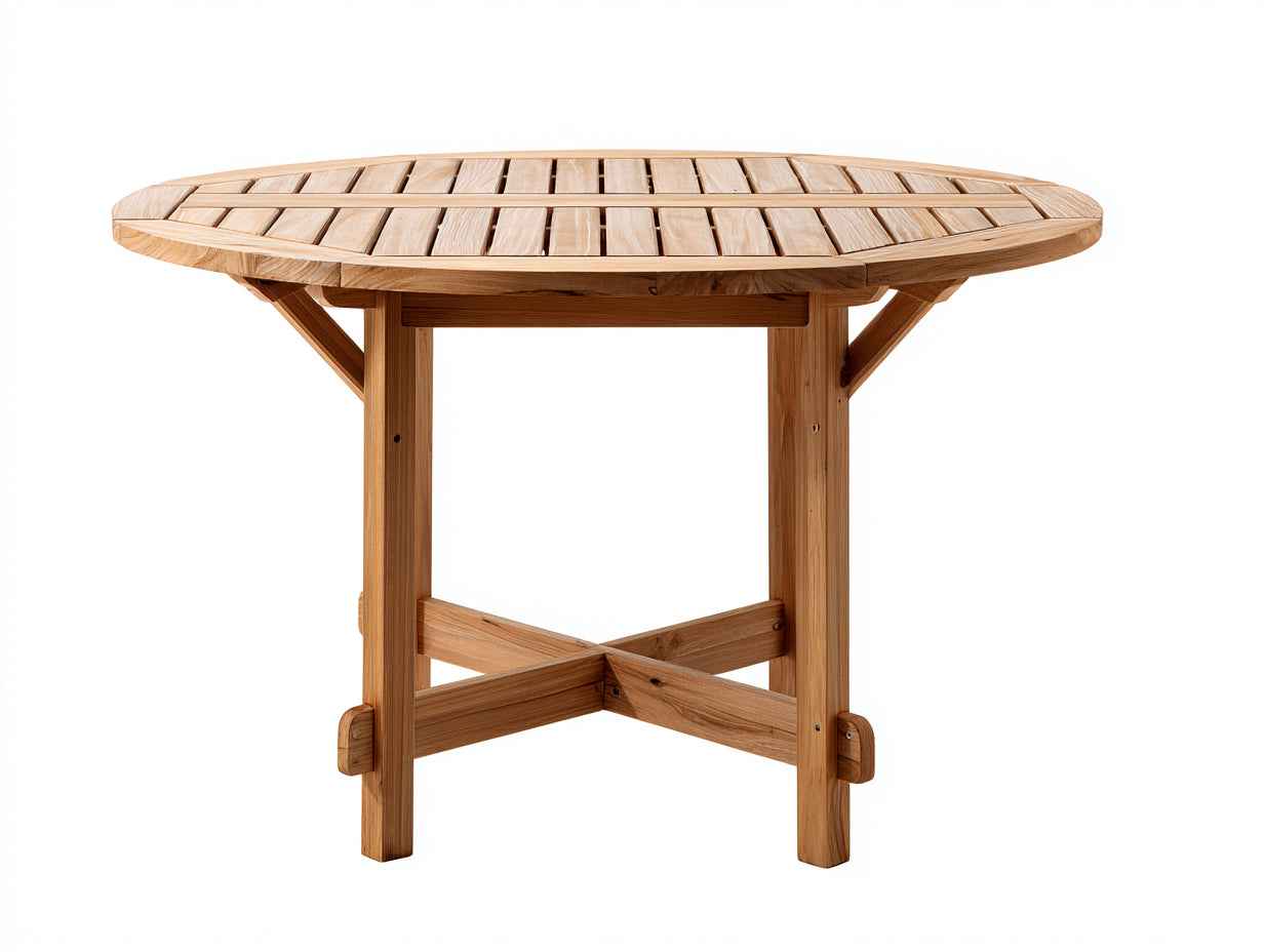 Gartentisch Holz rund 120x120x75 cm - Naturfarben - Kreuzgestell für Garten und Terrasse