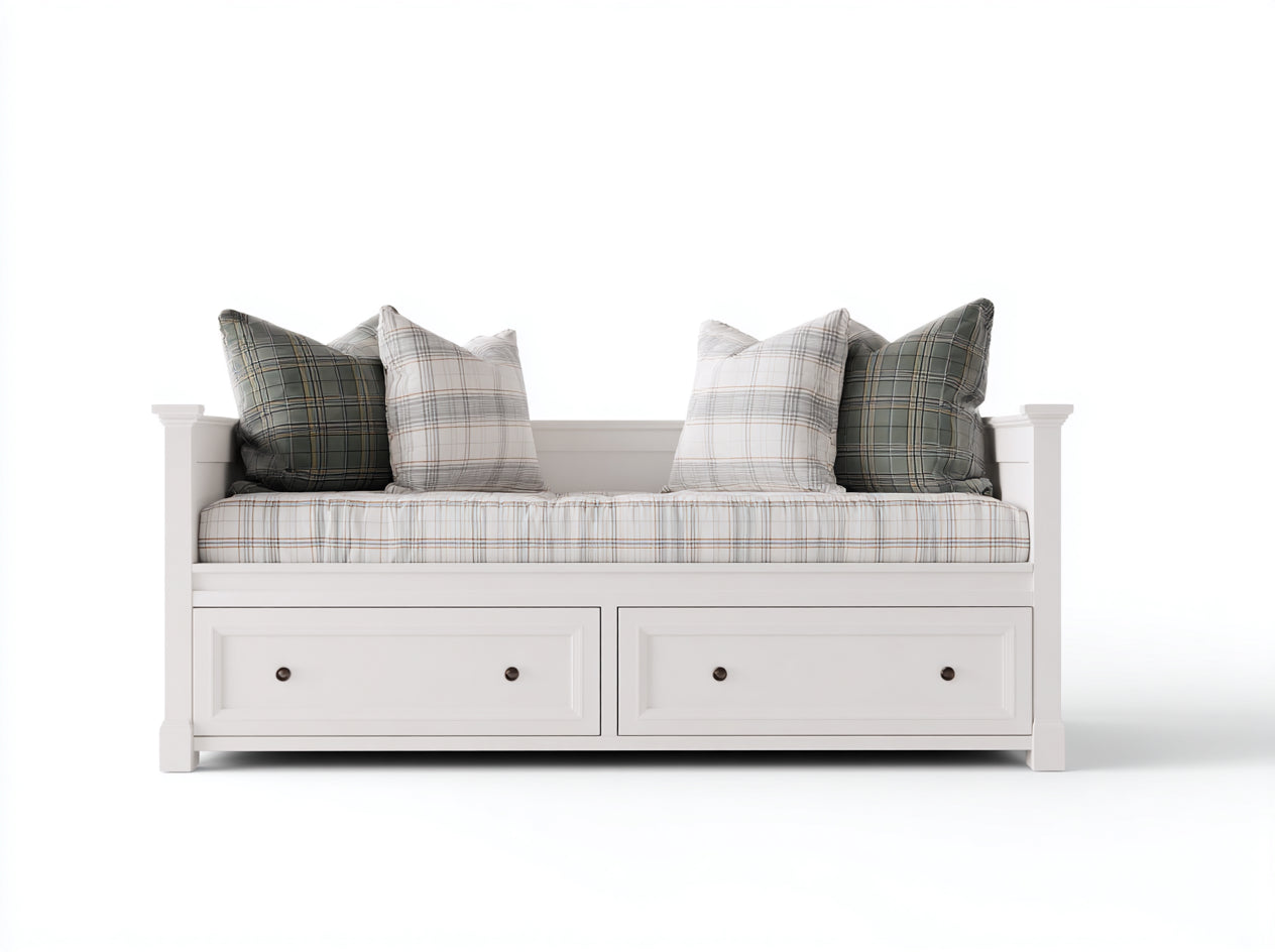 Schlafsofa Holzwerkstoff gepolstert 202x96x88 cm - Weiß-Beige - mit 2 Schubladen für Wohnzimmer
