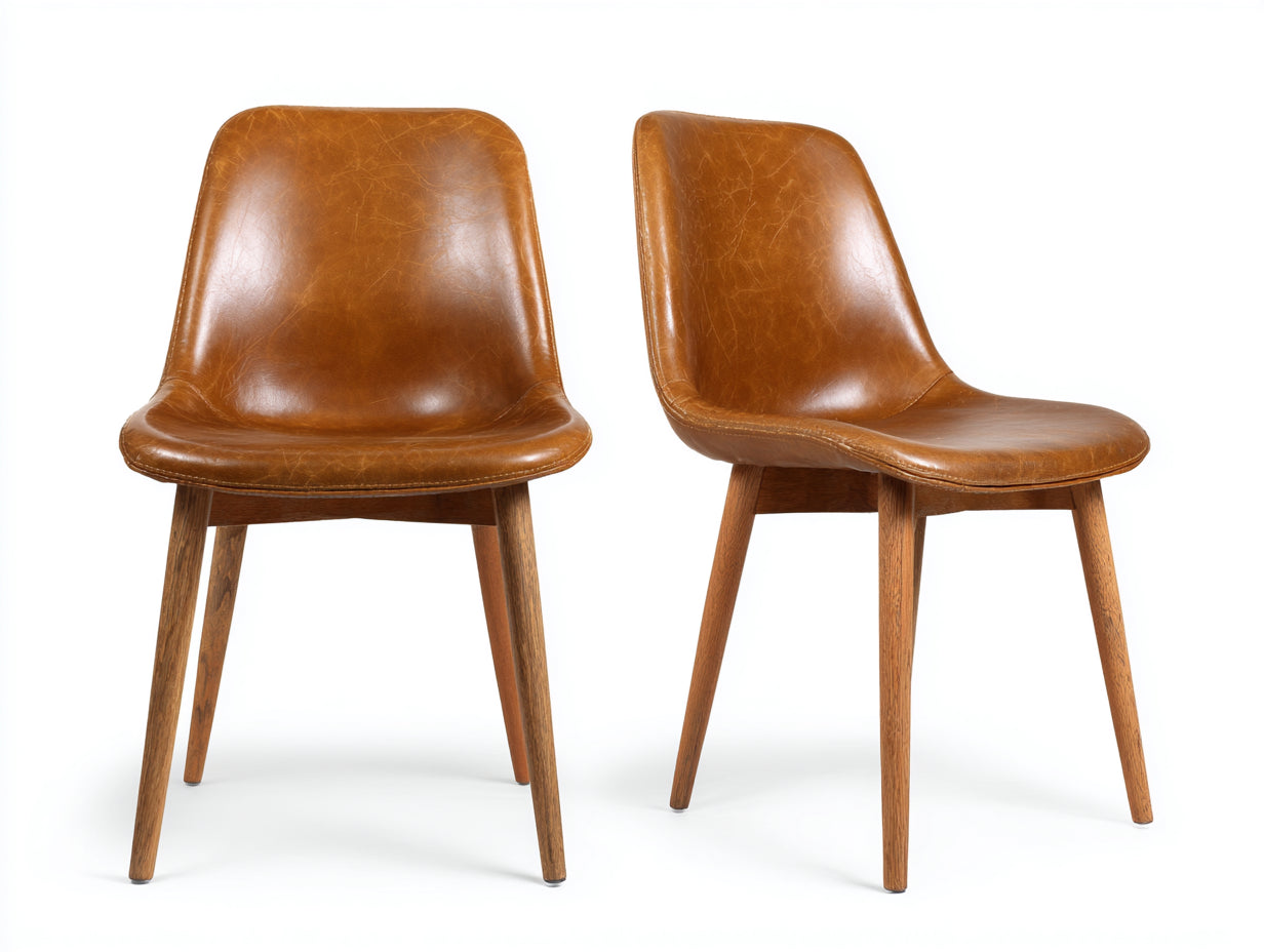 Esszimmerstühle Kunstleder gepolstert 56x48x86 cm - Braun-Holzfarben - Vintage Design für Esszimmer