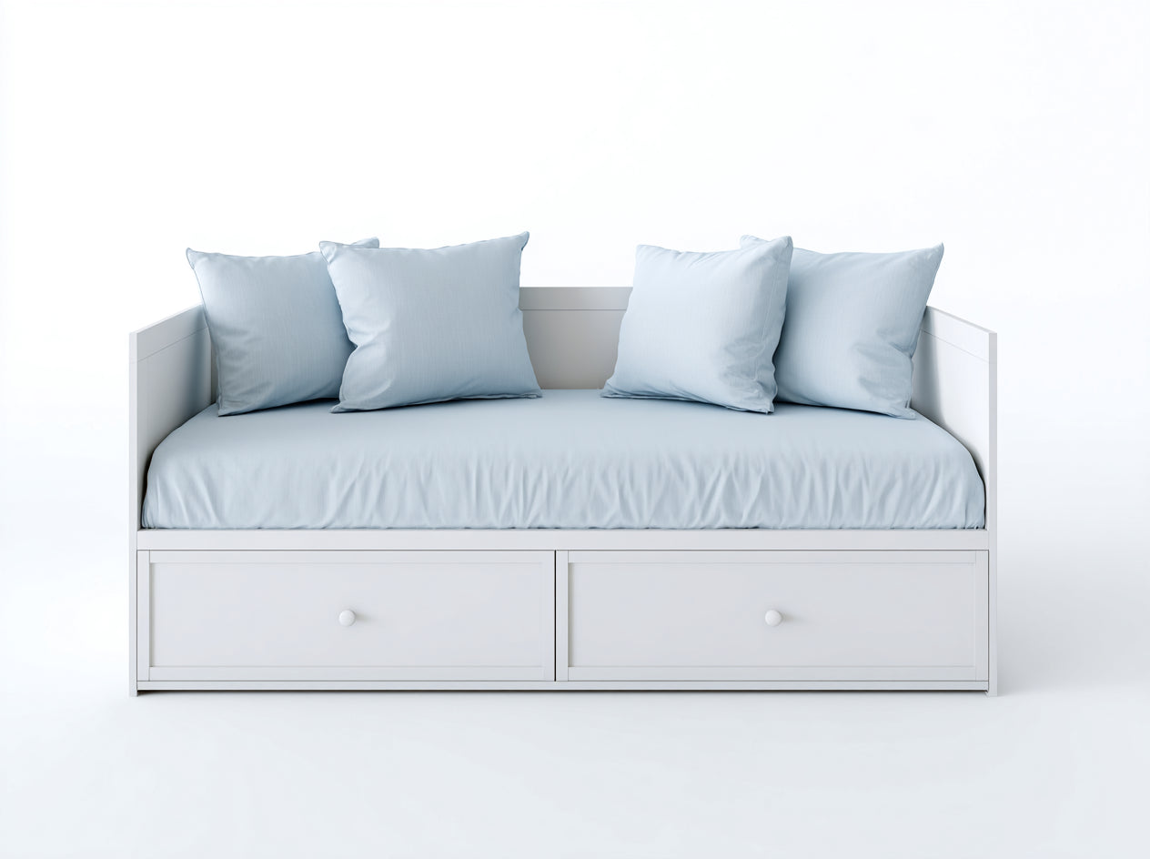 Schlafsofa mit 2 Schubladen 200 x 90 x 82 cm - Weiß-Hellblau - moderner Landhausstil