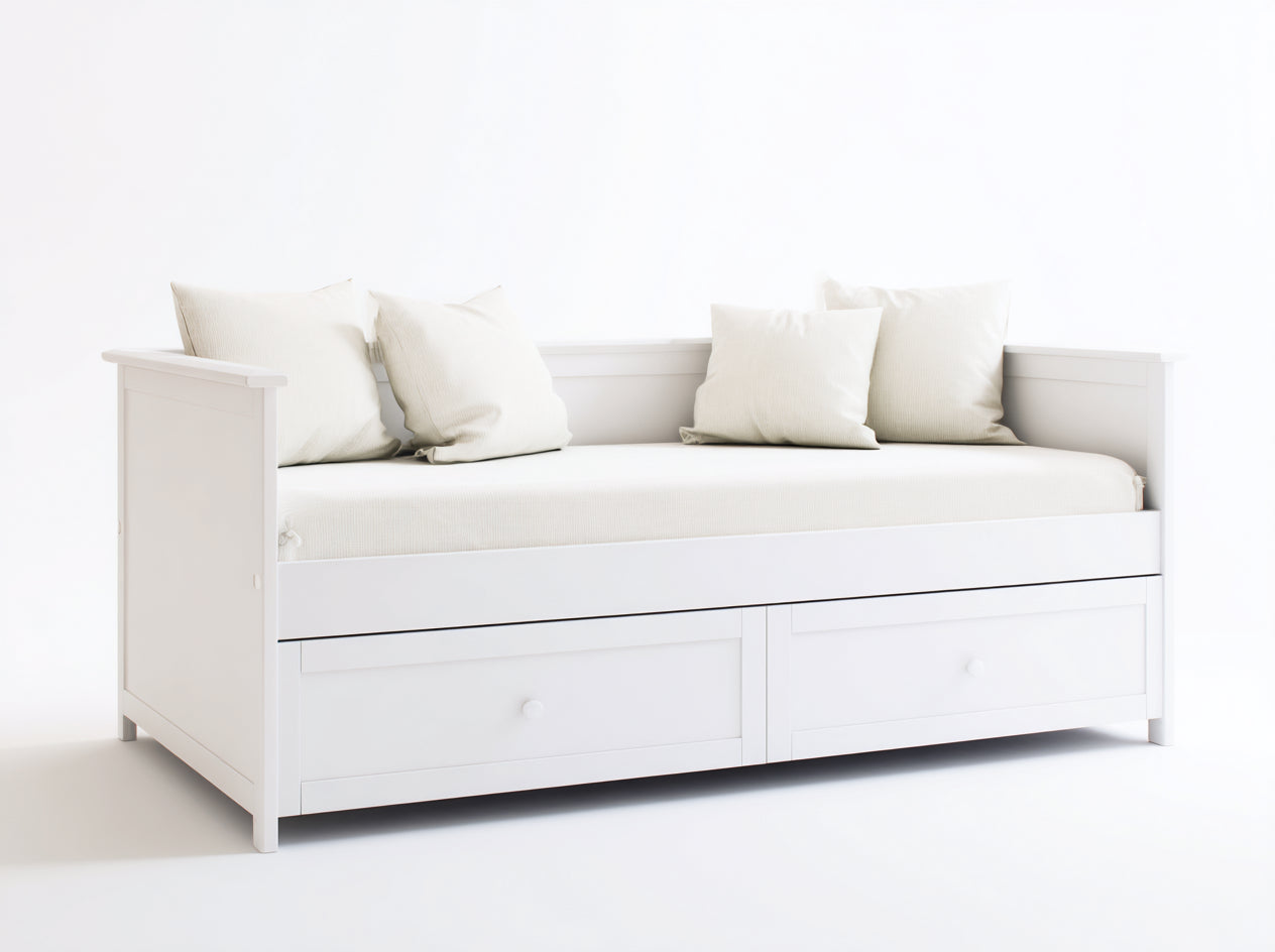 Schlafsofa Holzrahmen mit 2 Schubladen 205x98x85 cm - Weiß - Modernes Design für Gästezimmer