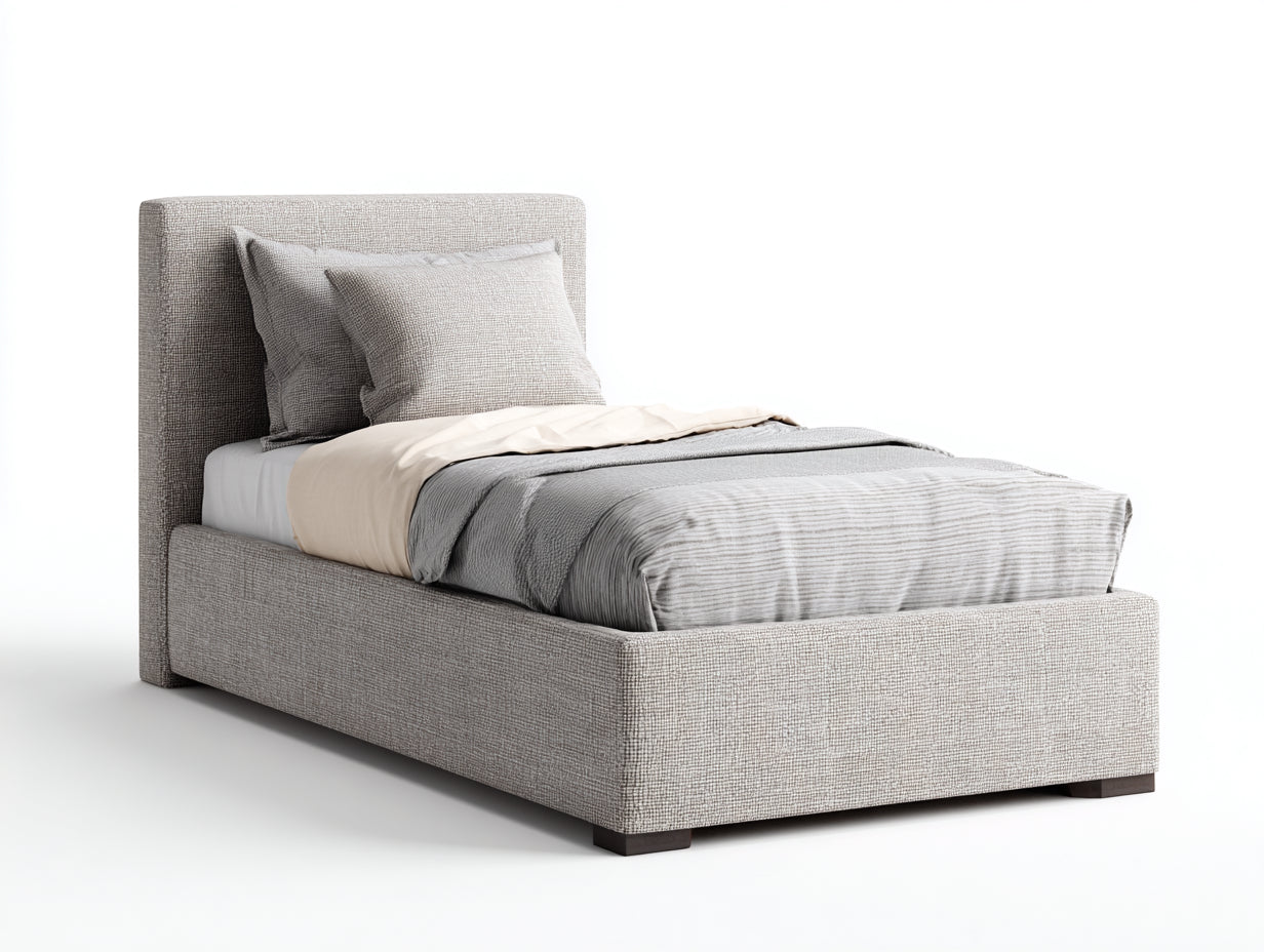 Einzelbett Stoffbezug Grau mit gepolstertem Kopfteil 206x96x95 cm - Modernes Schlafzimmer