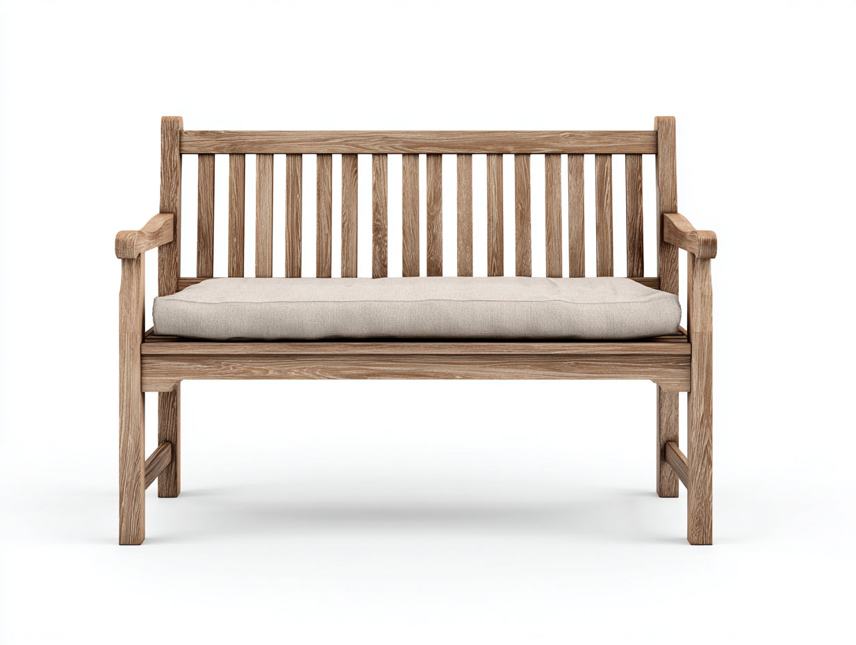 Gartenbank Holz mit Sitzauflage 120x60x89 cm - Natur-Beige - Klassisches Design für Garten