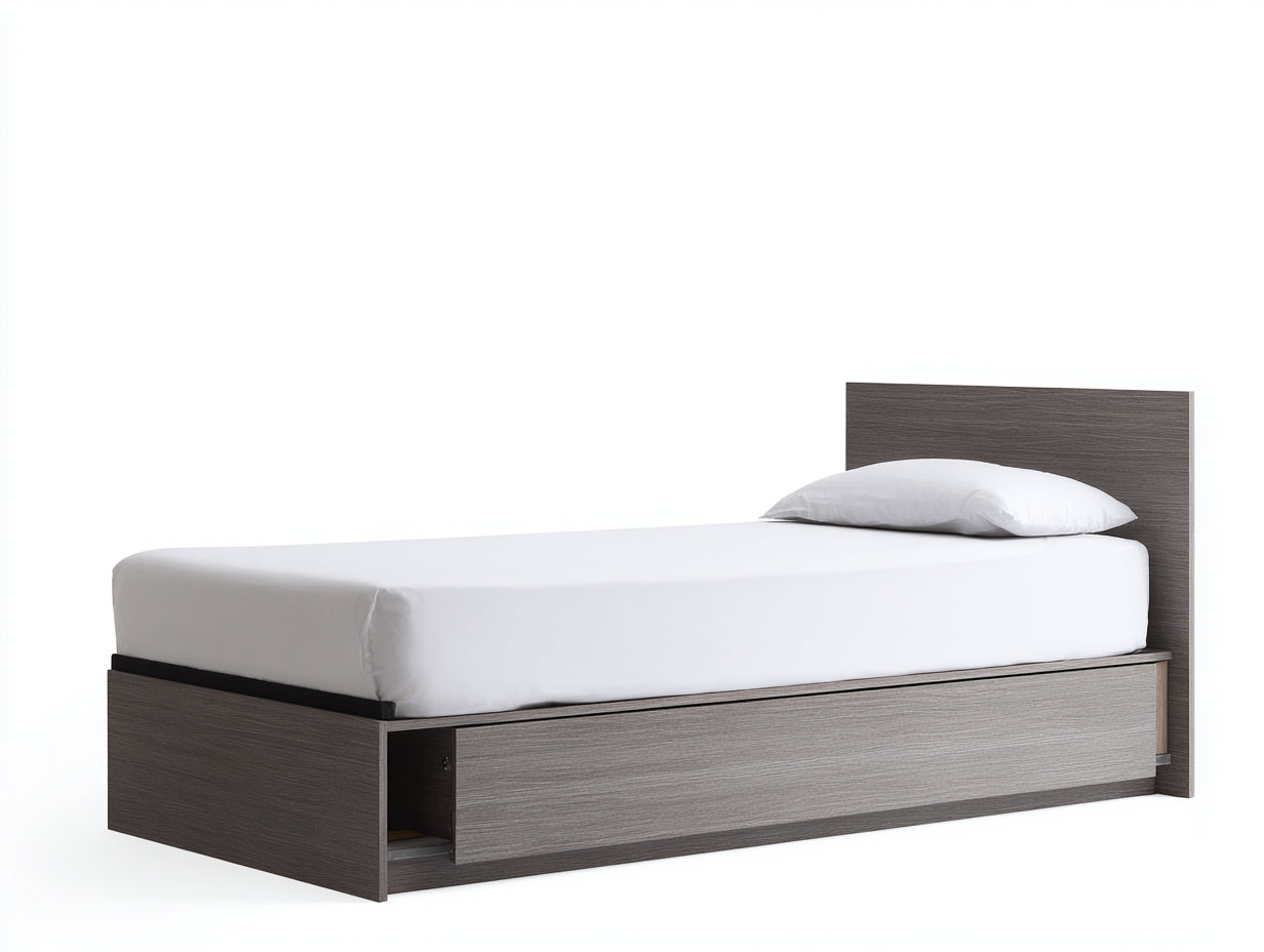 Einzelbett Holzwerkstoff 203x98x90 cm - Grau-Hellgrau - mit Stauraumschublade für Schlafzimmer