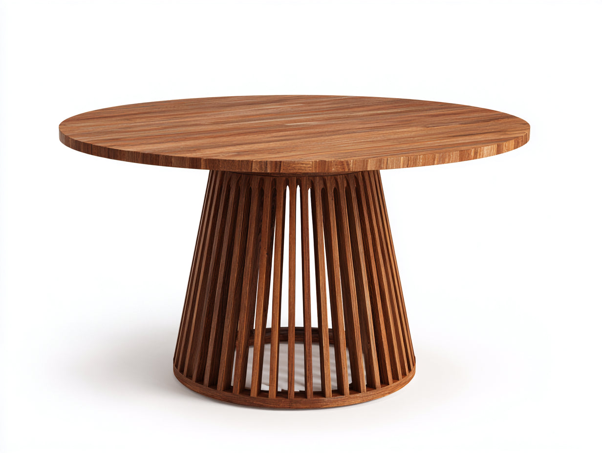 Gartentisch Holz rund 130x130x75 cm - Braun - Lamellenfuß für Garten und Terrasse